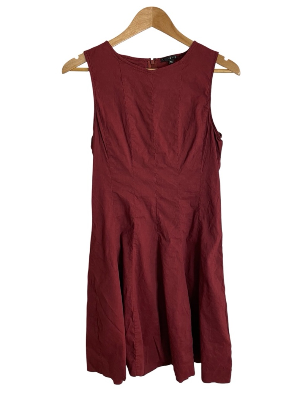Theory Sleeveless Burgundy Midi Dress Linen Blend Size 8